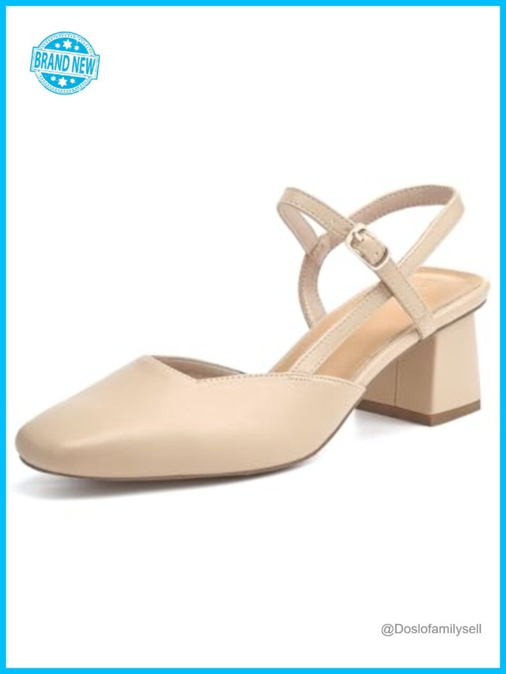 Faux Leather Slingback Chunky Low Heels Square Toe Wedding Party Pumps